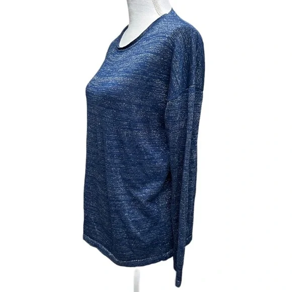 MNG MANGO Blue Sparkly Silver Metallic Thread Long Sleeve Womens Top Size L - Picture 3 of 12